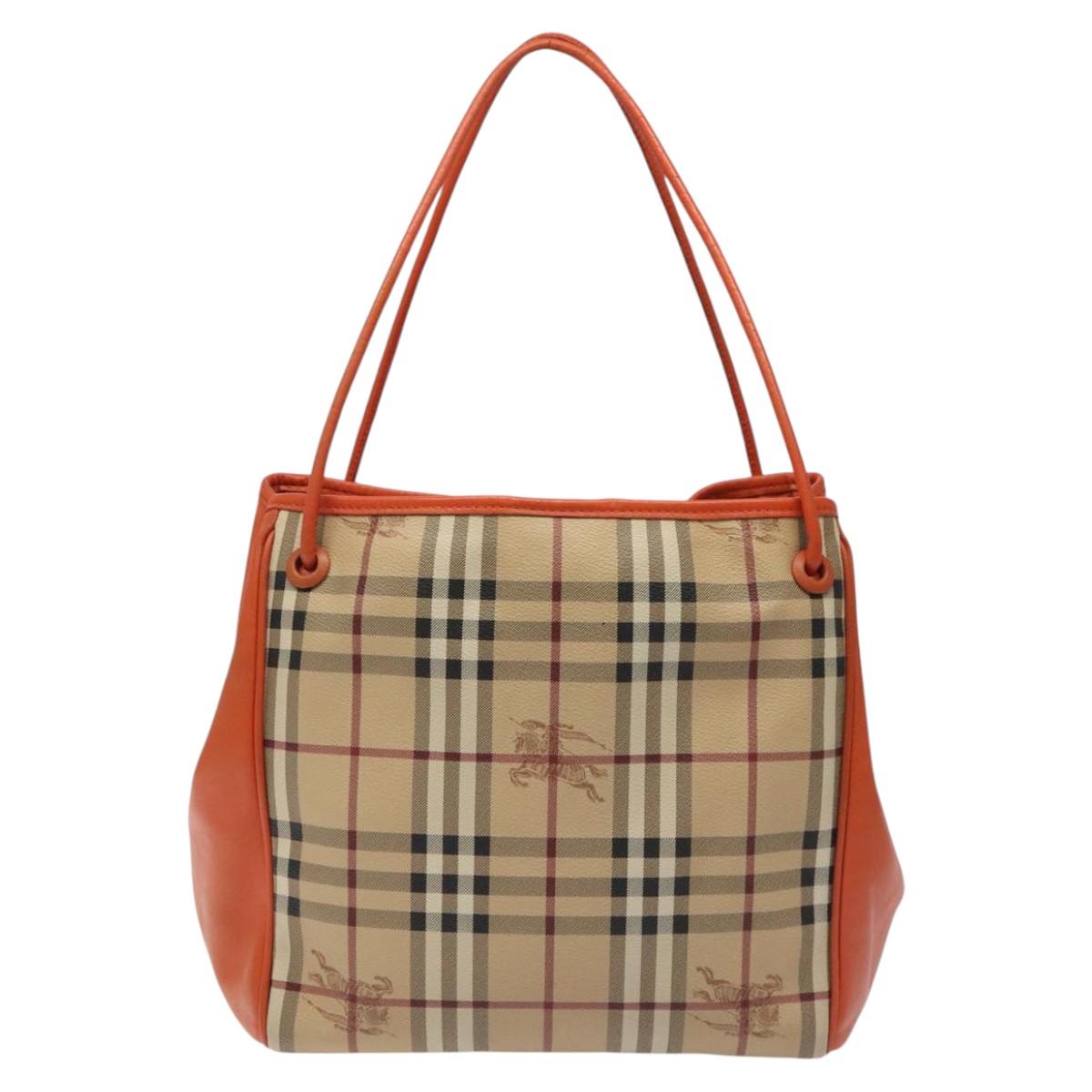 BURBERRY Nova Check Tote Bag PVC Leather Beige Orange gold Auth BD121