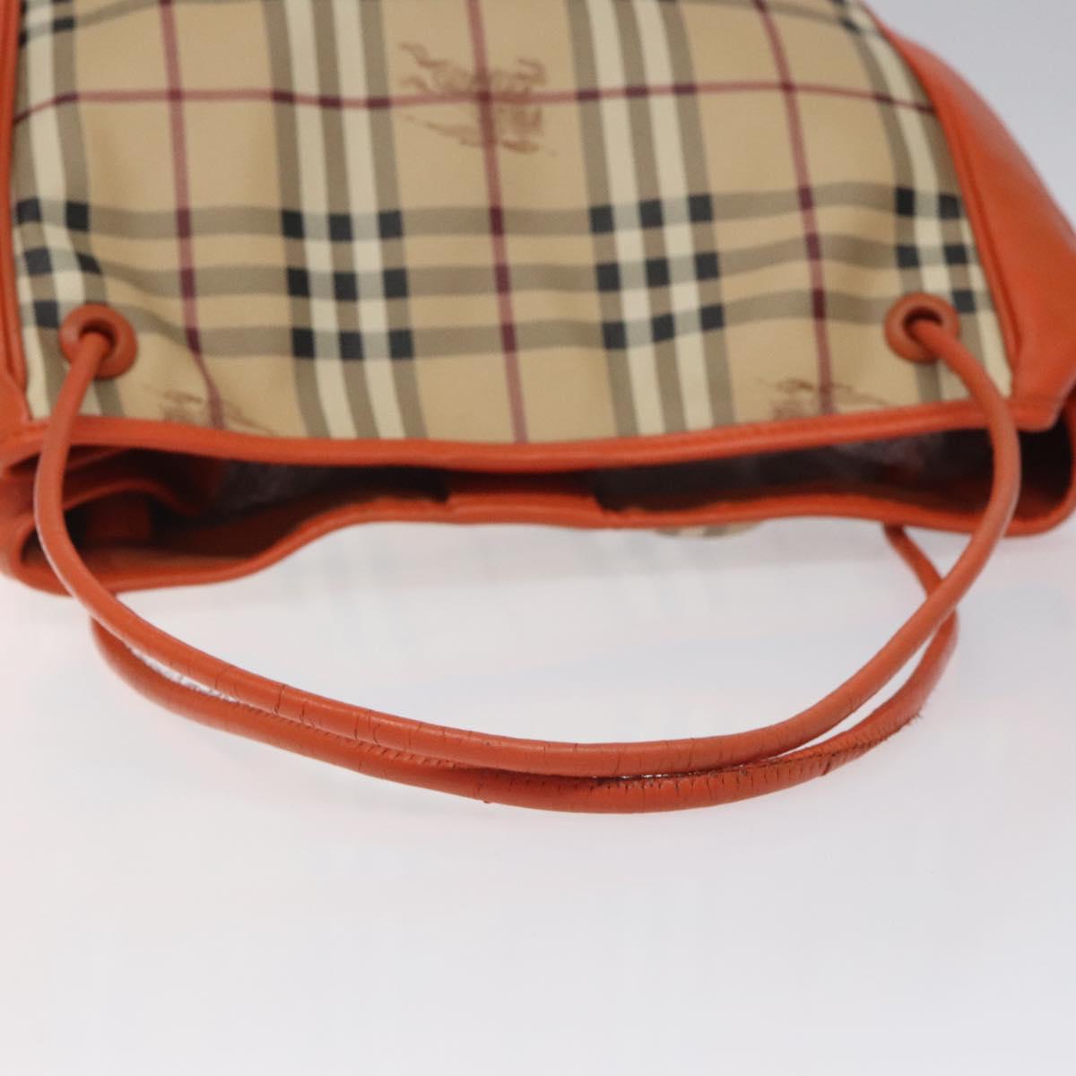 BURBERRY Nova Check Tote Bag PVC Leather Beige Orange gold Auth BD121