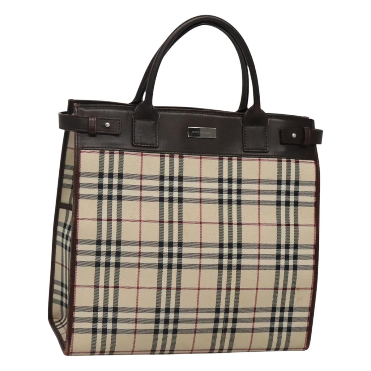 BURBERRY Nova Check Hand Bag Nylon Beige Silver Auth BD1216