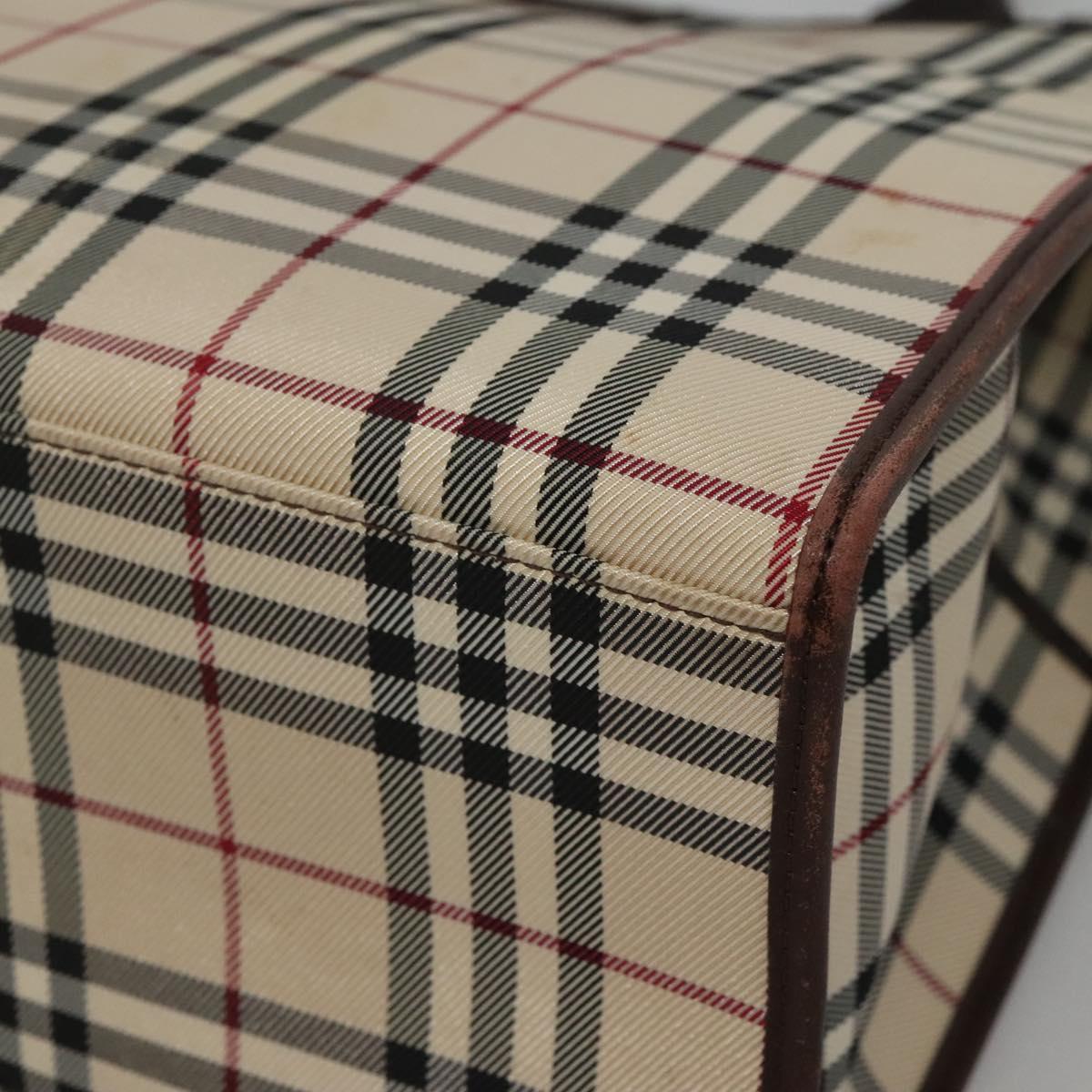 BURBERRY Nova Check Hand Bag Nylon Beige Silver Auth BD1216