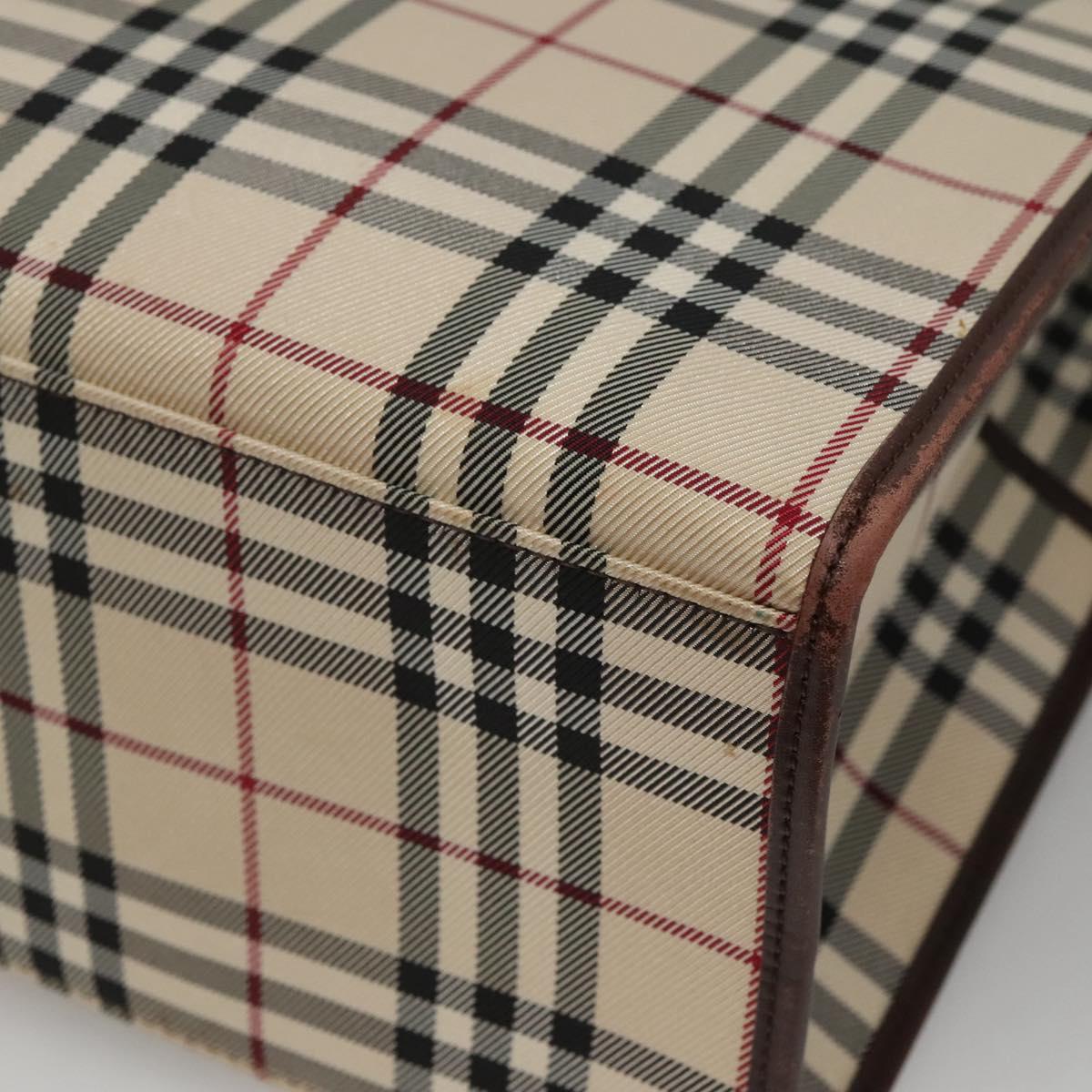 BURBERRY Nova Check Hand Bag Nylon Beige Silver Auth BD1216