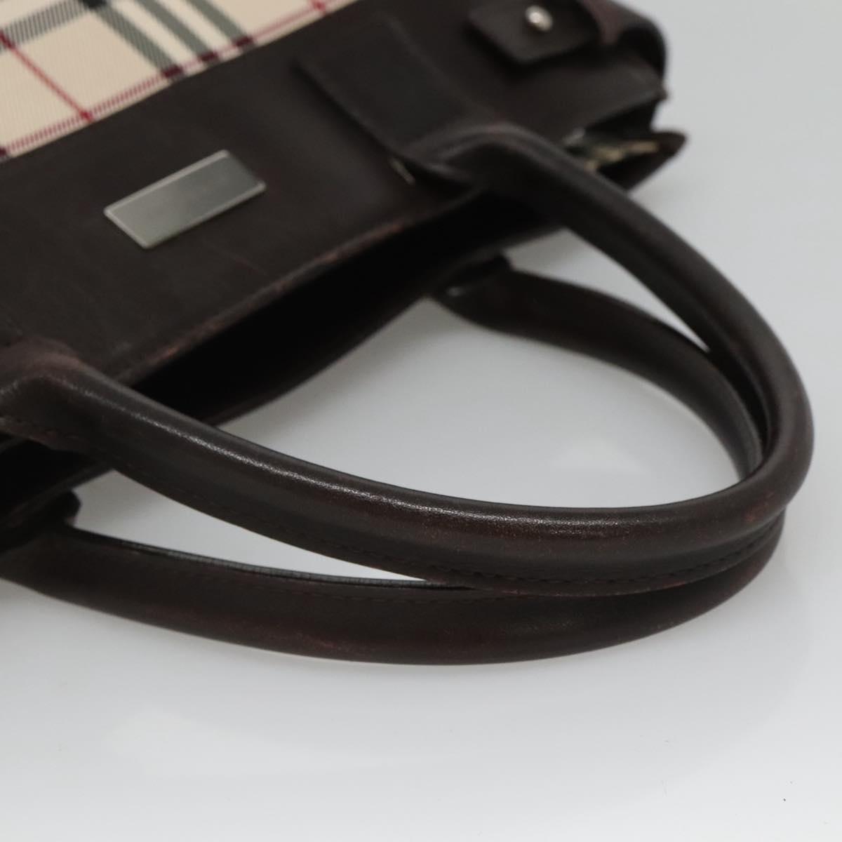 BURBERRY Nova Check Hand Bag Nylon Beige Silver Auth BD1216