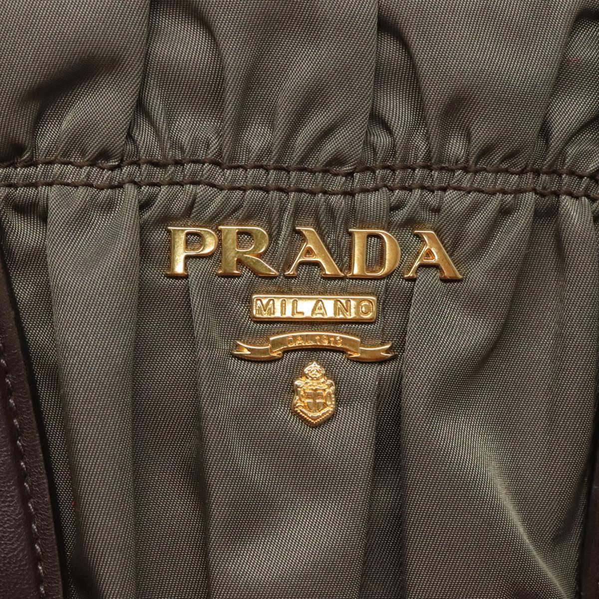 PRADA Hand Bag Nylon 2way Khaki Gold Auth BD1244
