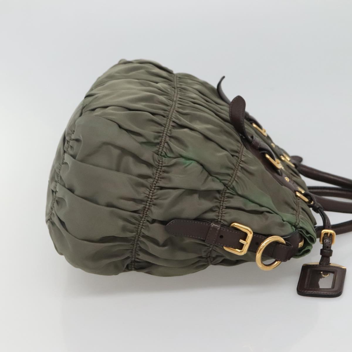PRADA Hand Bag Nylon 2way Khaki Gold Auth BD1244