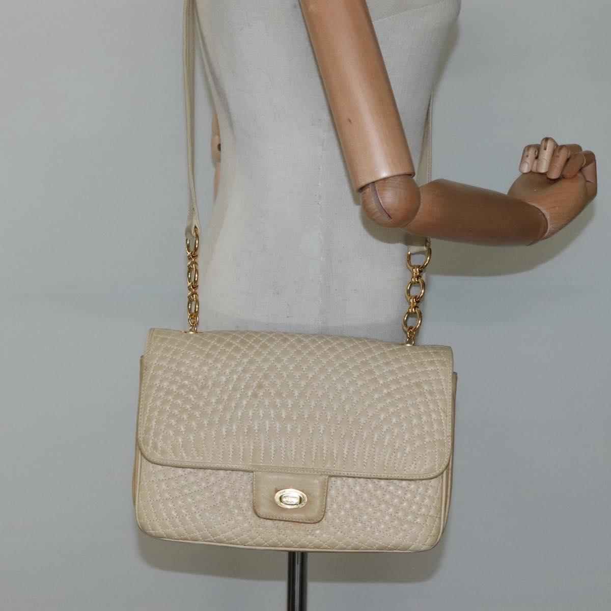 BALLY Shoulder Bag Leather Beige Auth BD1284
