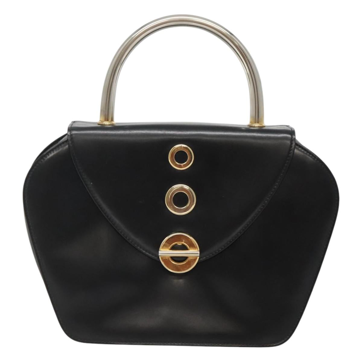 BALLY Hand Bag Leather Black Gold Auth BD1285