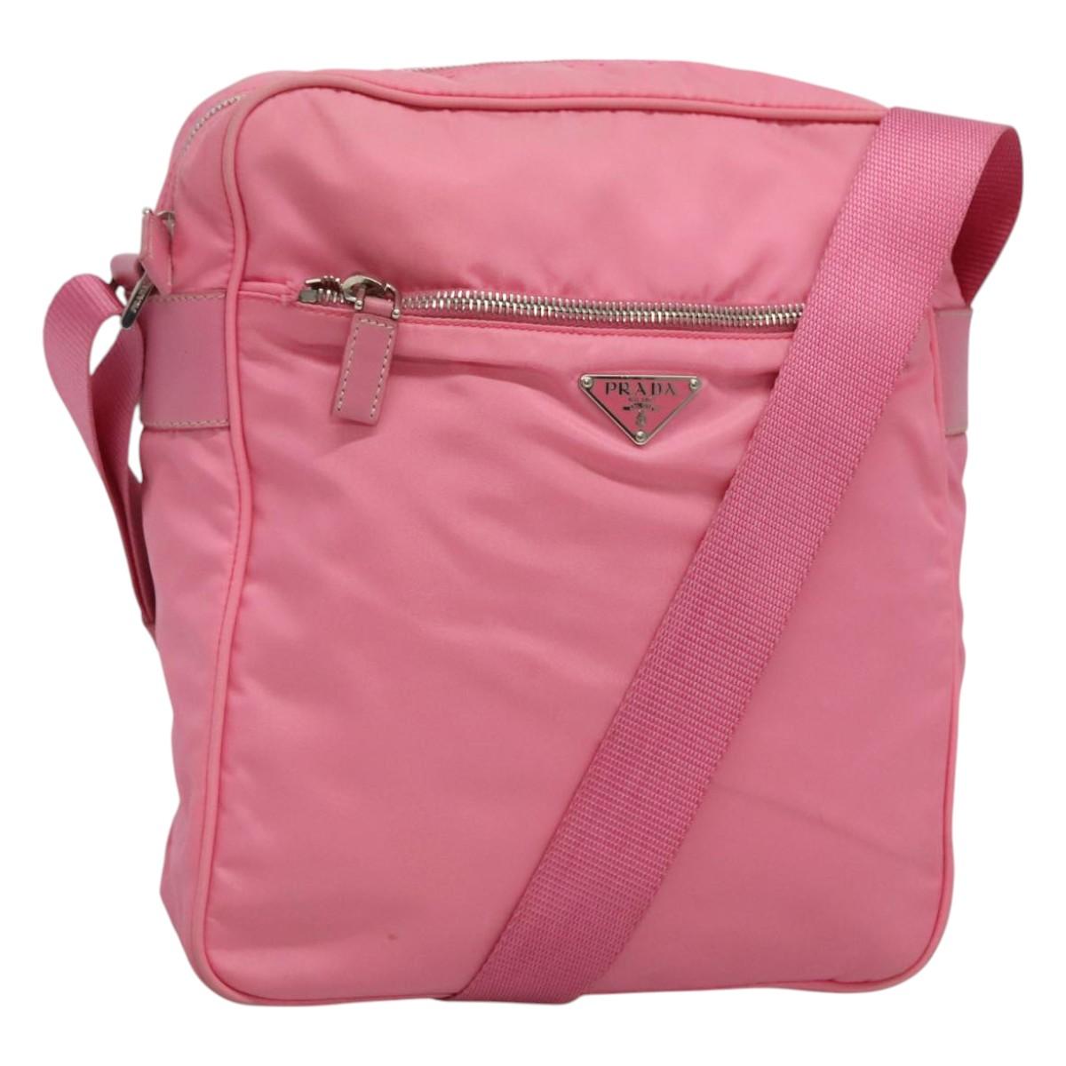 PRADA Shoulder Bag Nylon Pink Silver Auth BD1291