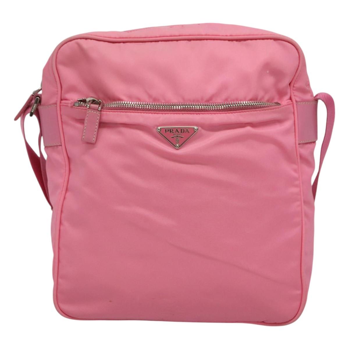 PRADA Shoulder Bag Nylon Pink Silver Auth BD1291