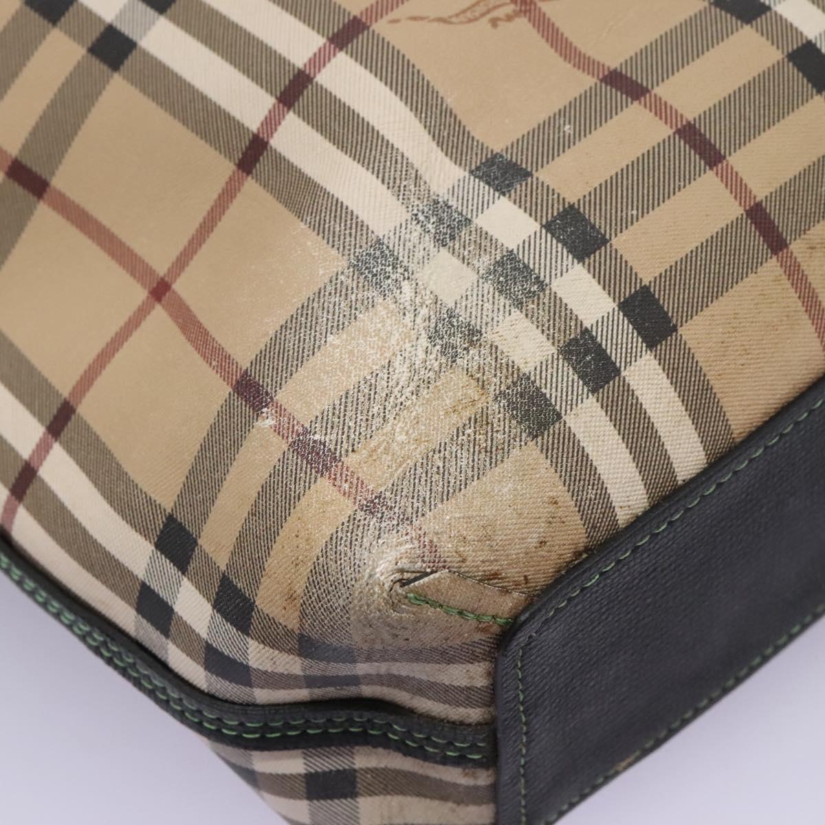 BURBERRY Nova Check Tote Bag PVC Leather Beige Green Silver Auth BD130