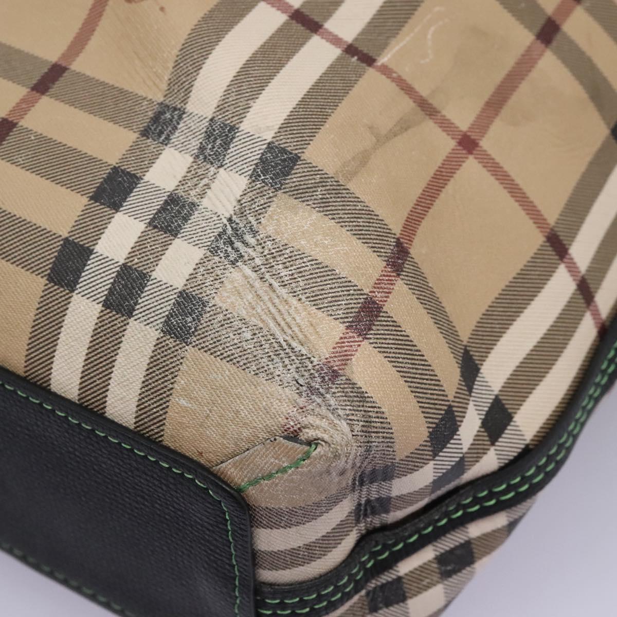 BURBERRY Nova Check Tote Bag PVC Leather Beige Green Silver Auth BD130