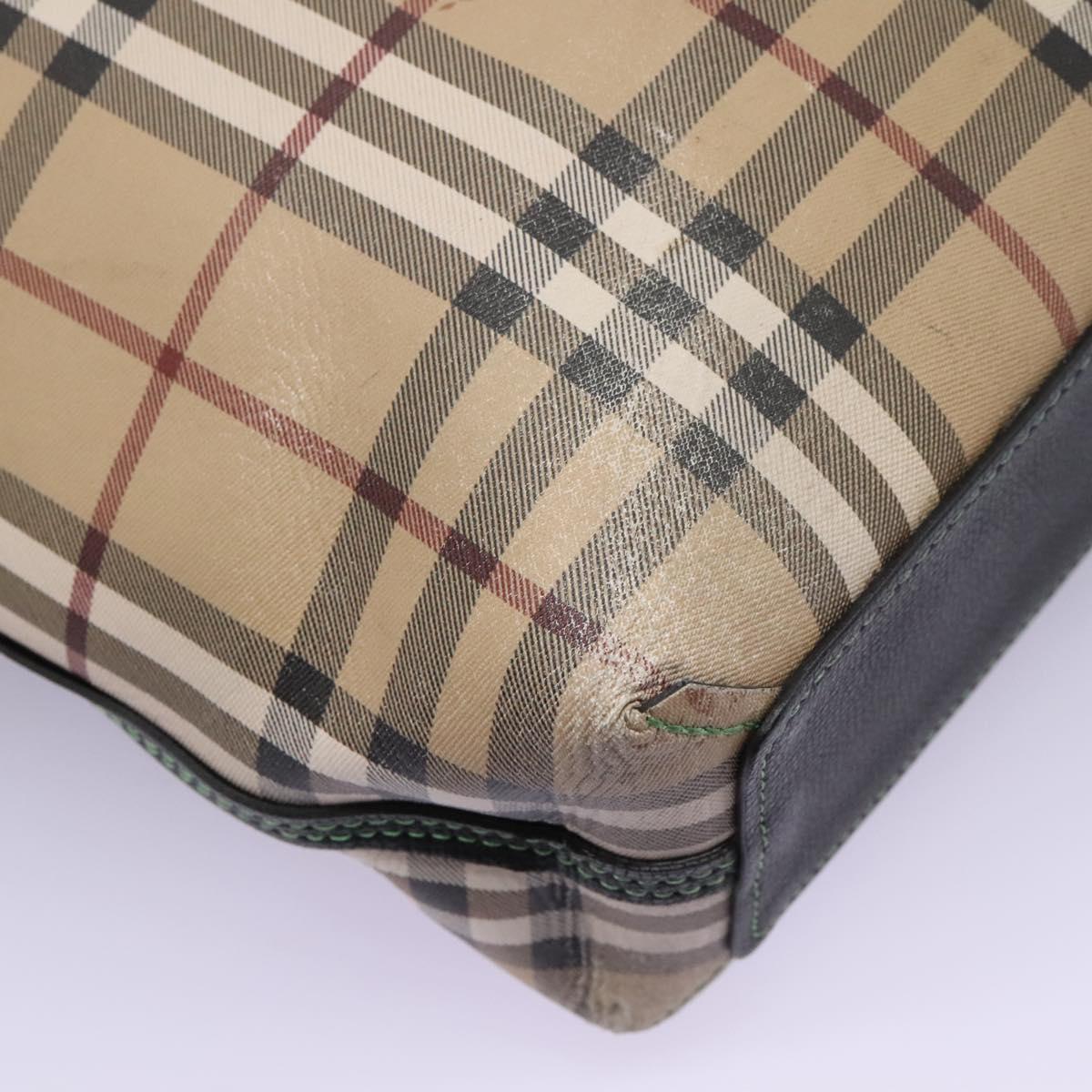 BURBERRY Nova Check Tote Bag PVC Leather Beige Green Silver Auth BD130