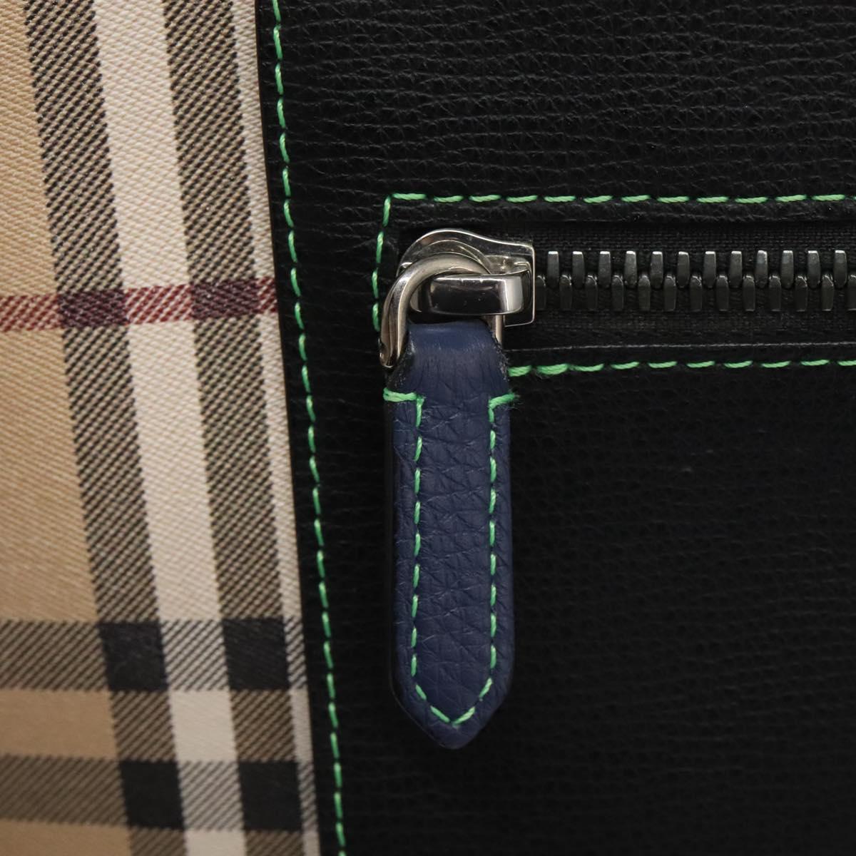 BURBERRY Nova Check Tote Bag PVC Leather Beige Green Silver Auth BD130