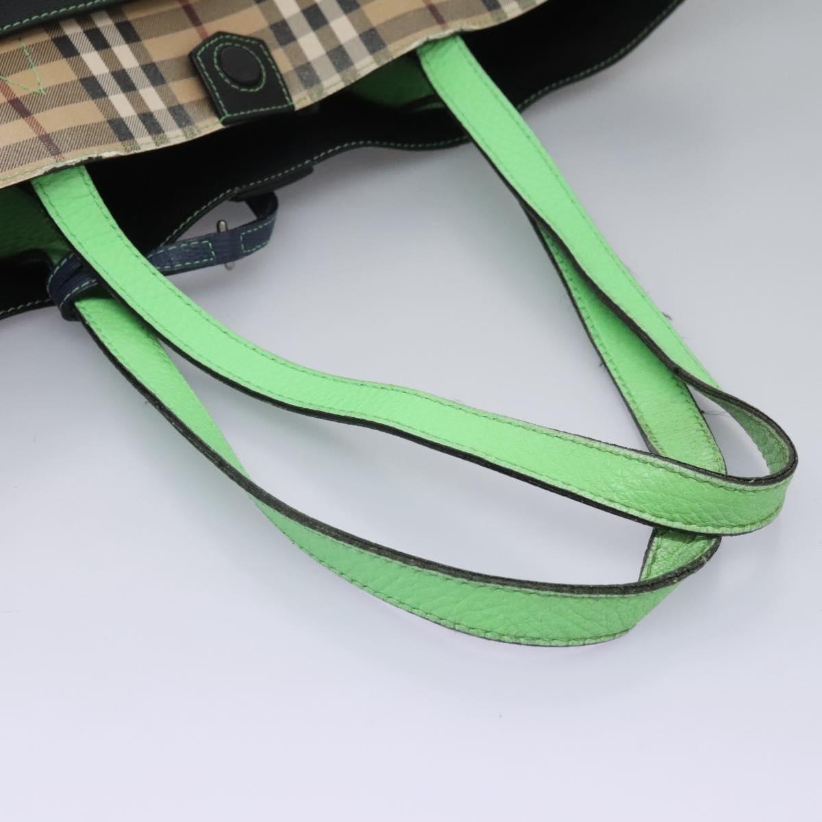 BURBERRY Nova Check Tote Bag PVC Leather Beige Green Silver Auth BD130
