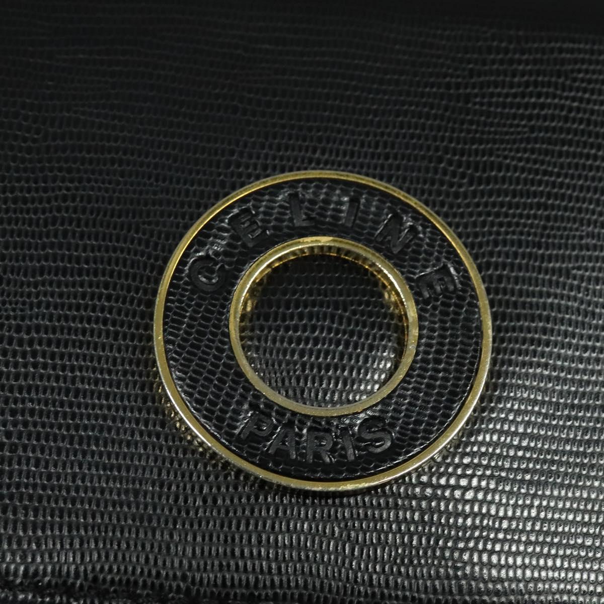 CELINE Hand Bag Leather 2way Black Gold Auth BD1319