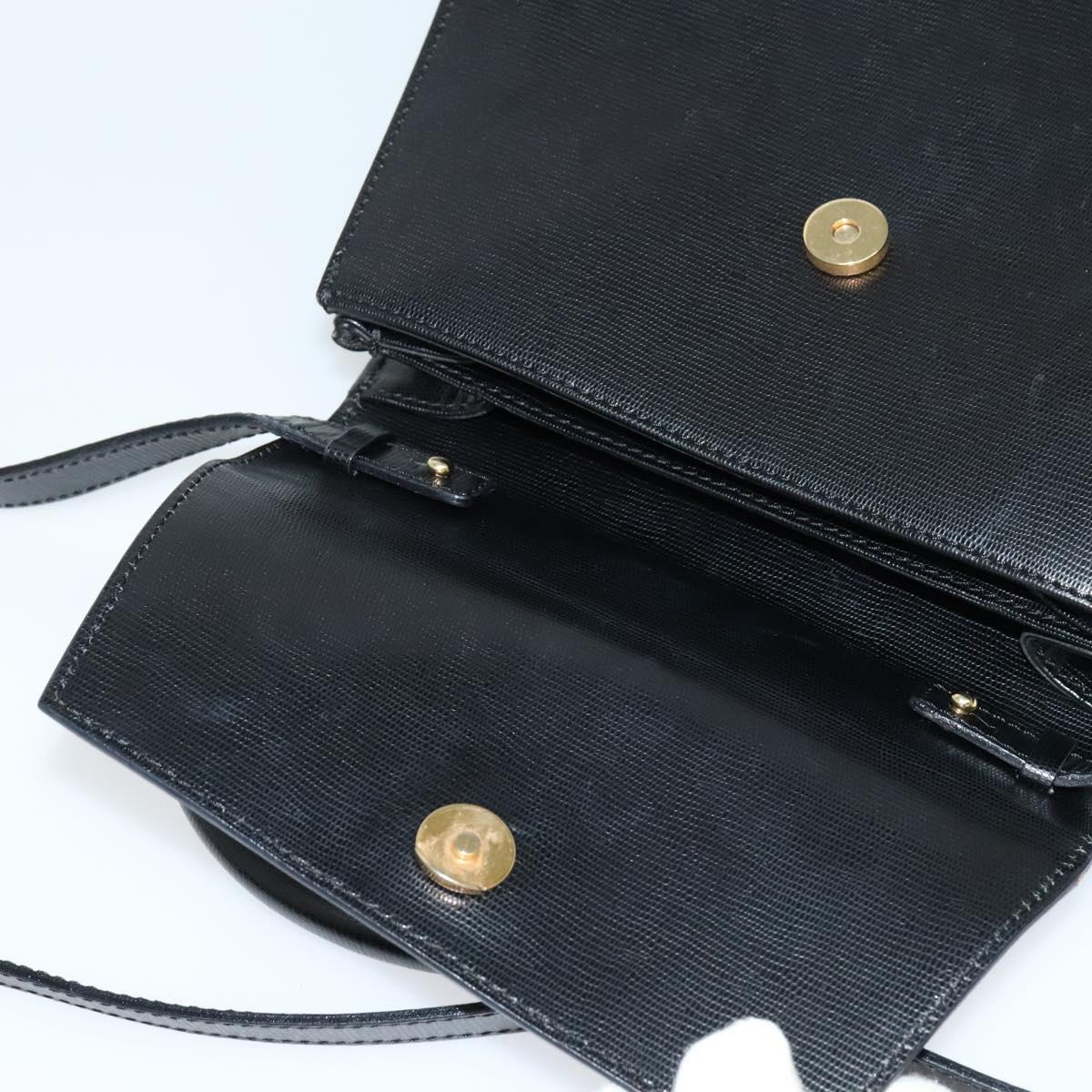 CELINE Hand Bag Leather 2way Black Gold Auth BD1319