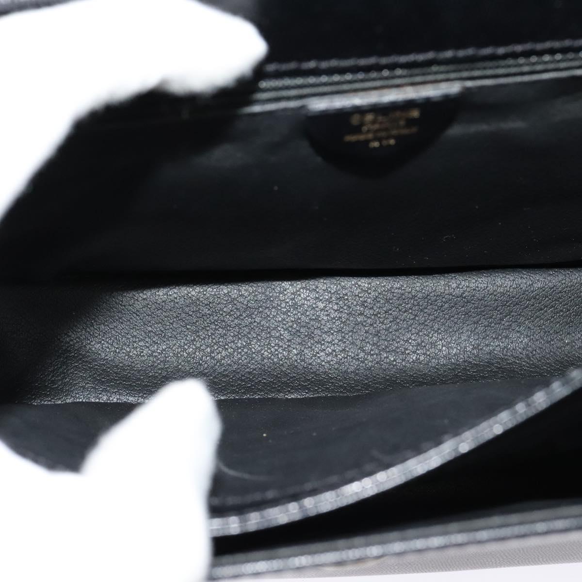 CELINE Hand Bag Leather 2way Black Gold Auth BD1319