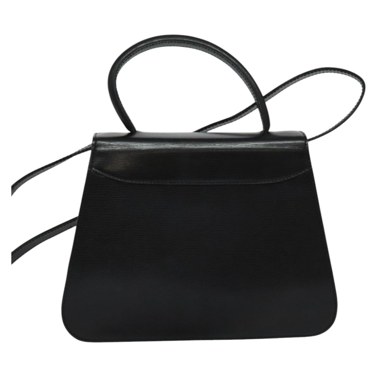 CELINE Hand Bag Leather 2way Black Gold Auth BD1319
