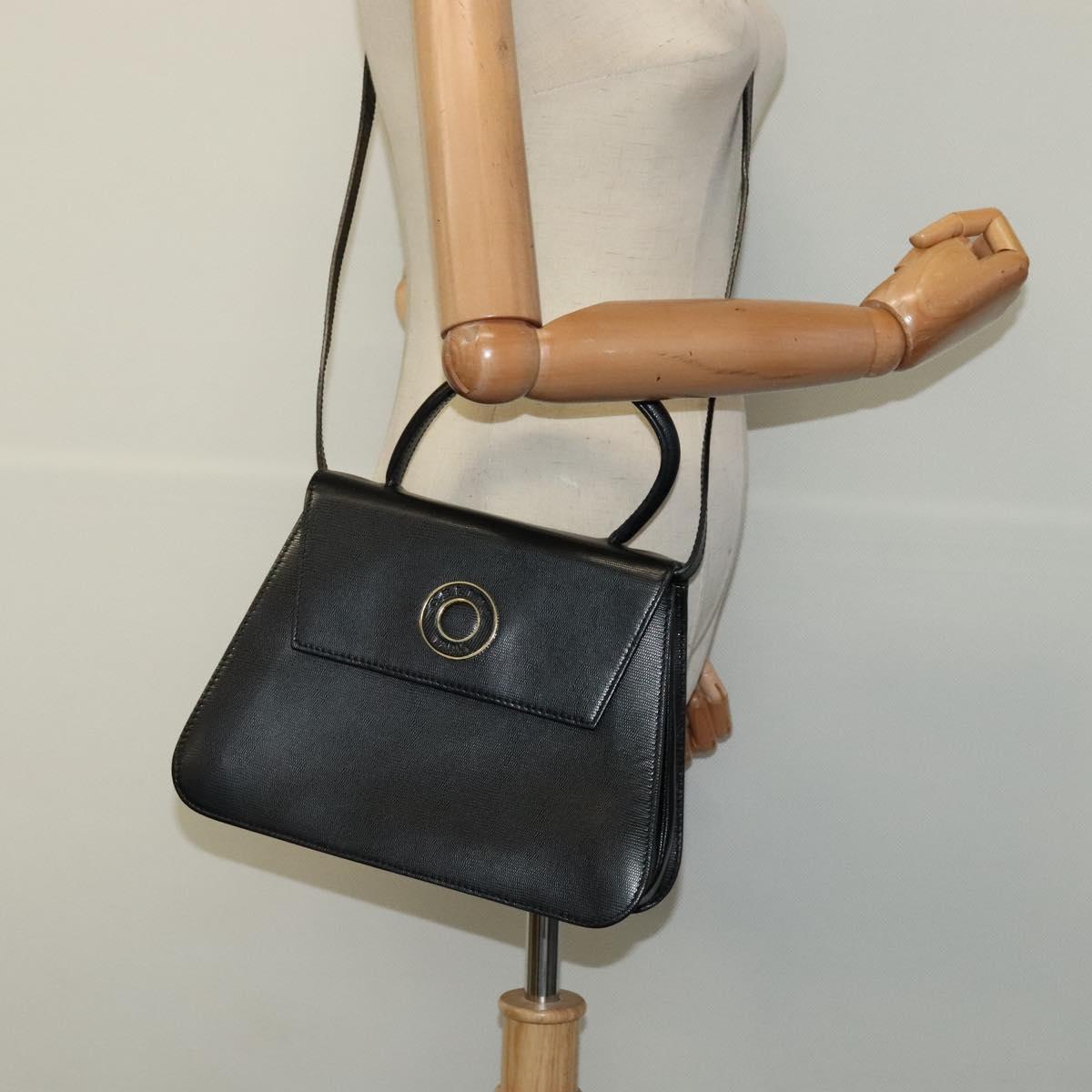 CELINE Hand Bag Leather 2way Black Gold Auth BD1319