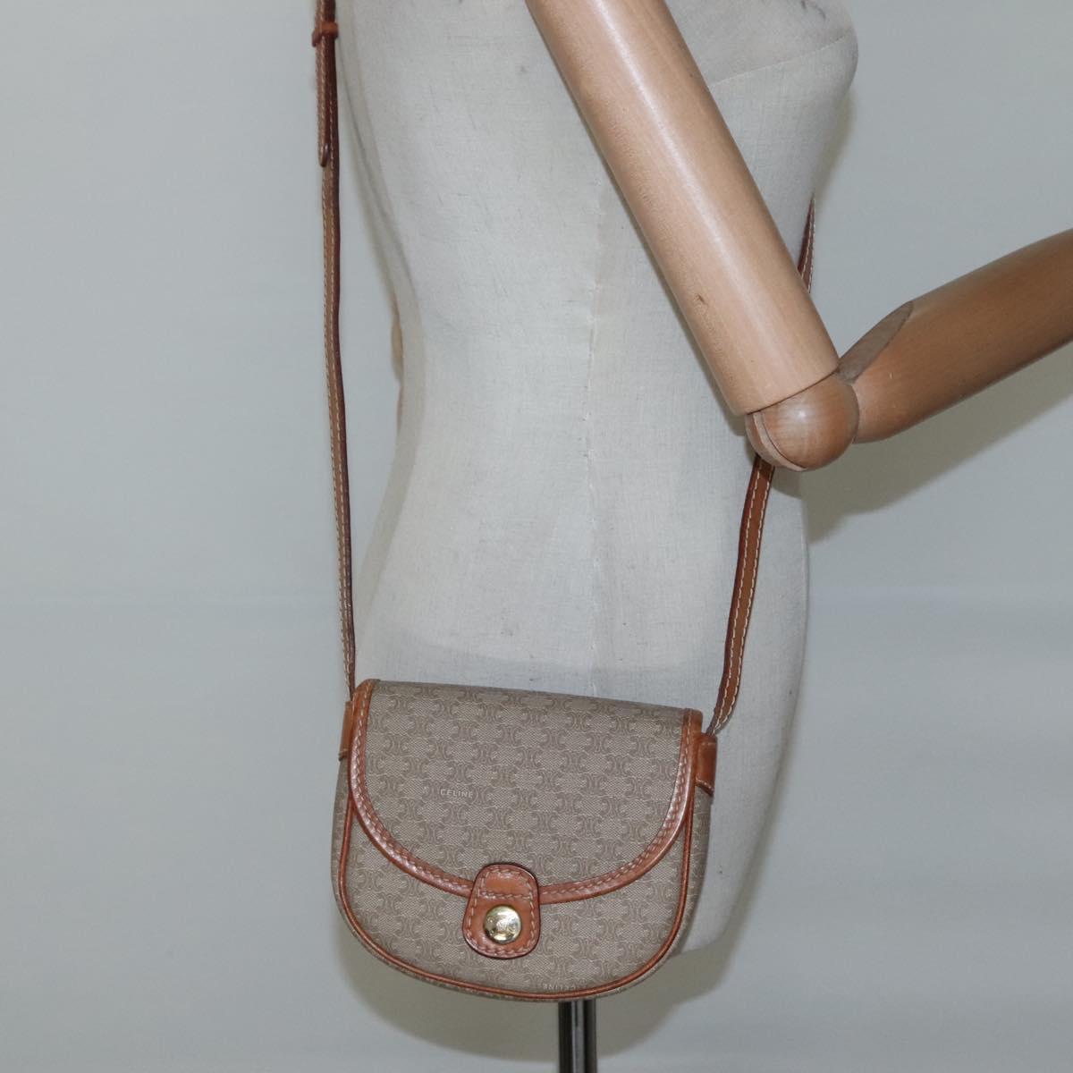 CELINE Macadam Canvas Shoulder Bag PVC Beige Gold Auth BD1320