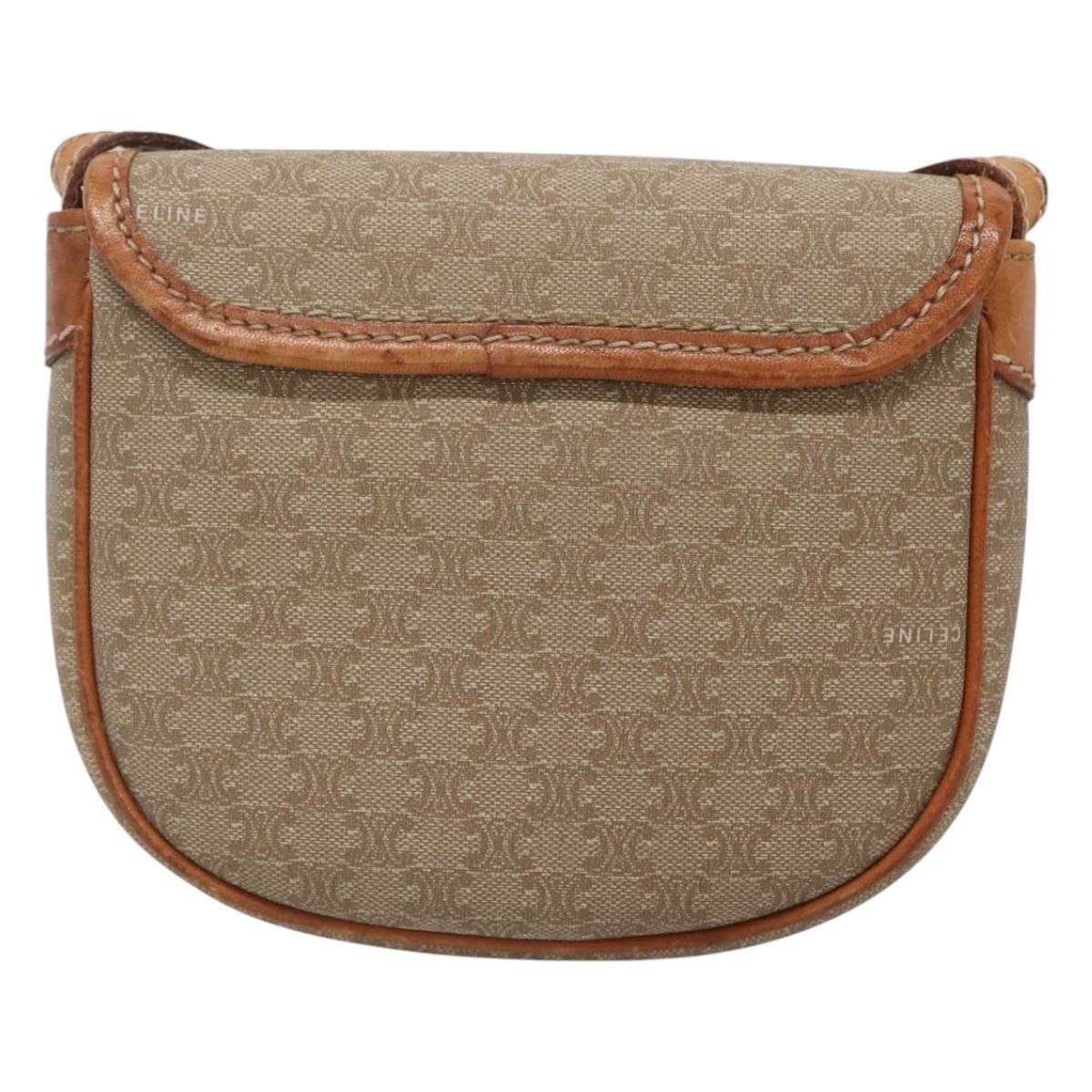 CELINE Macadam Canvas Shoulder Bag PVC Beige Gold Auth BD1320