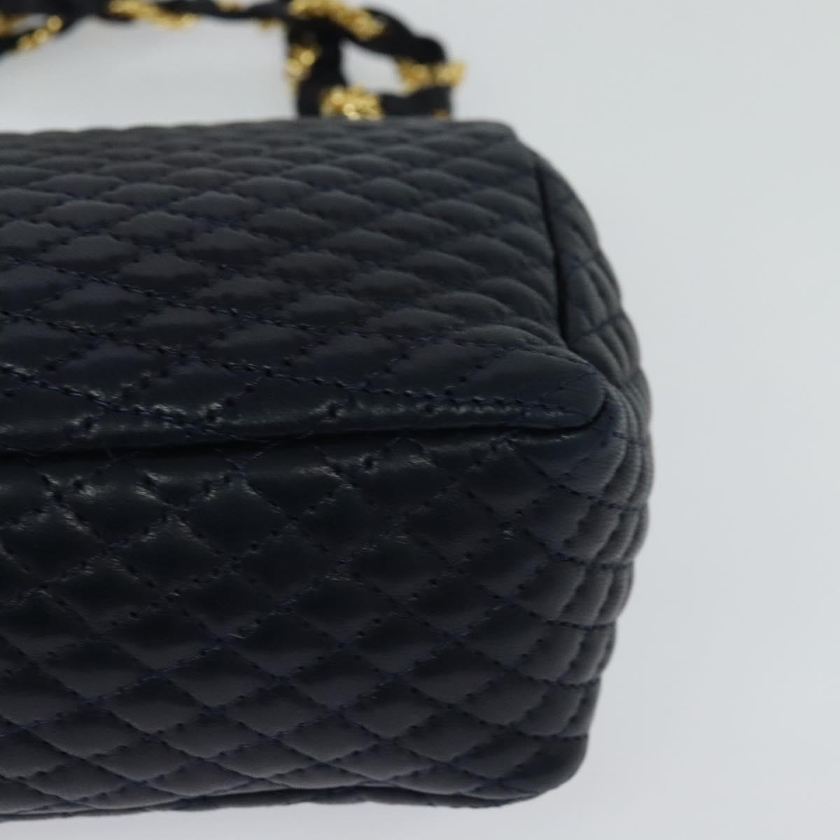 BALLY Chain Shoulder Bag Leather Navy Gold Auth BD1354
