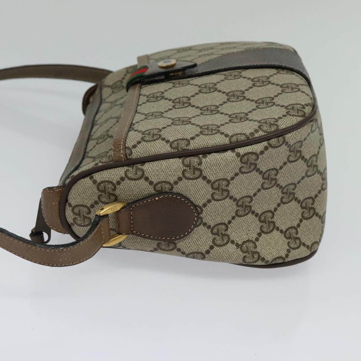 GUCCI GG Supreme Web Sherry Line Shoulder Bag PVC Beige Gold Auth BD1372