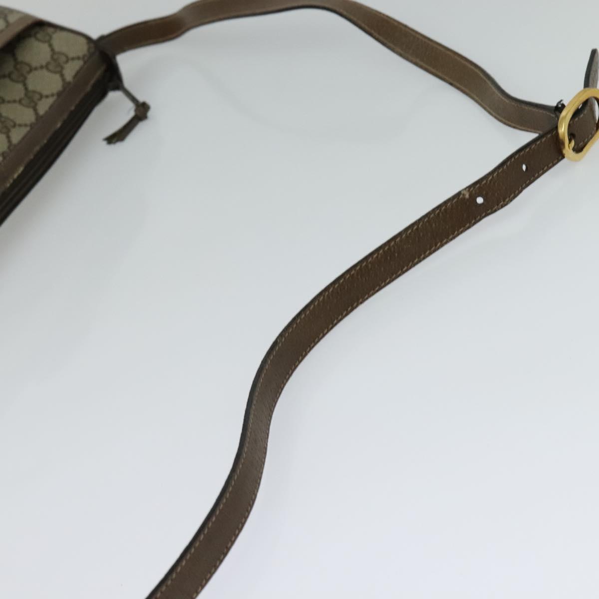 GUCCI GG Supreme Web Sherry Line Shoulder Bag PVC Beige Gold Auth BD1372