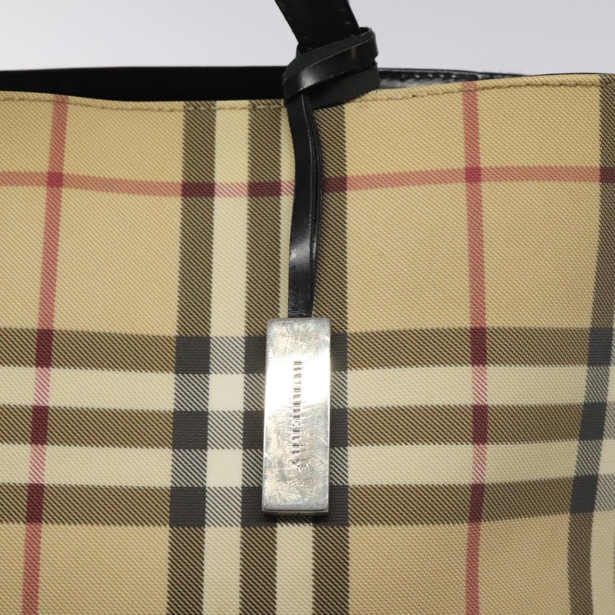 BURBERRY Nova Check Hand Bag PVC Beige Black Silver Auth BD1373