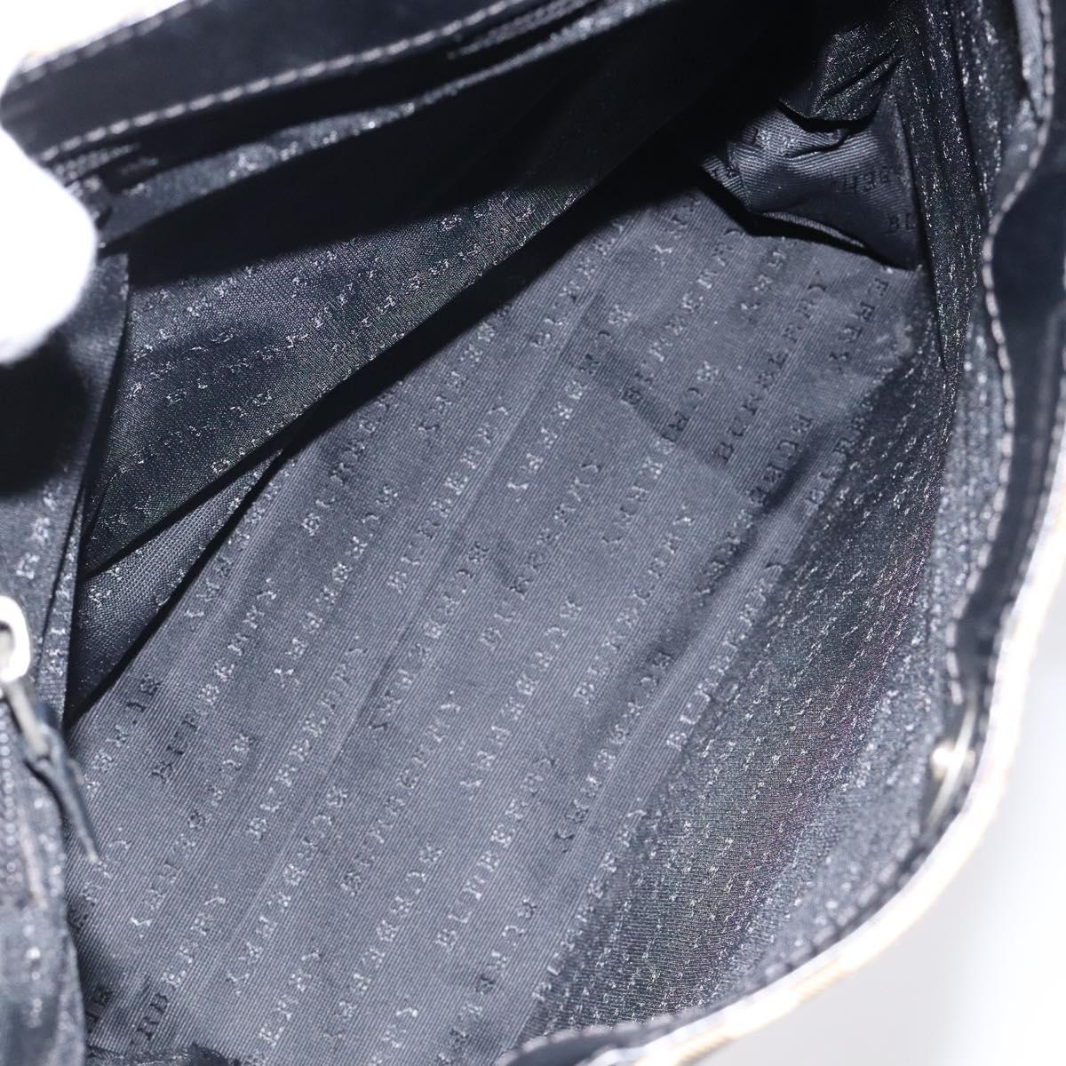 BURBERRY Nova Check Hand Bag PVC Beige Black Silver Auth BD1373