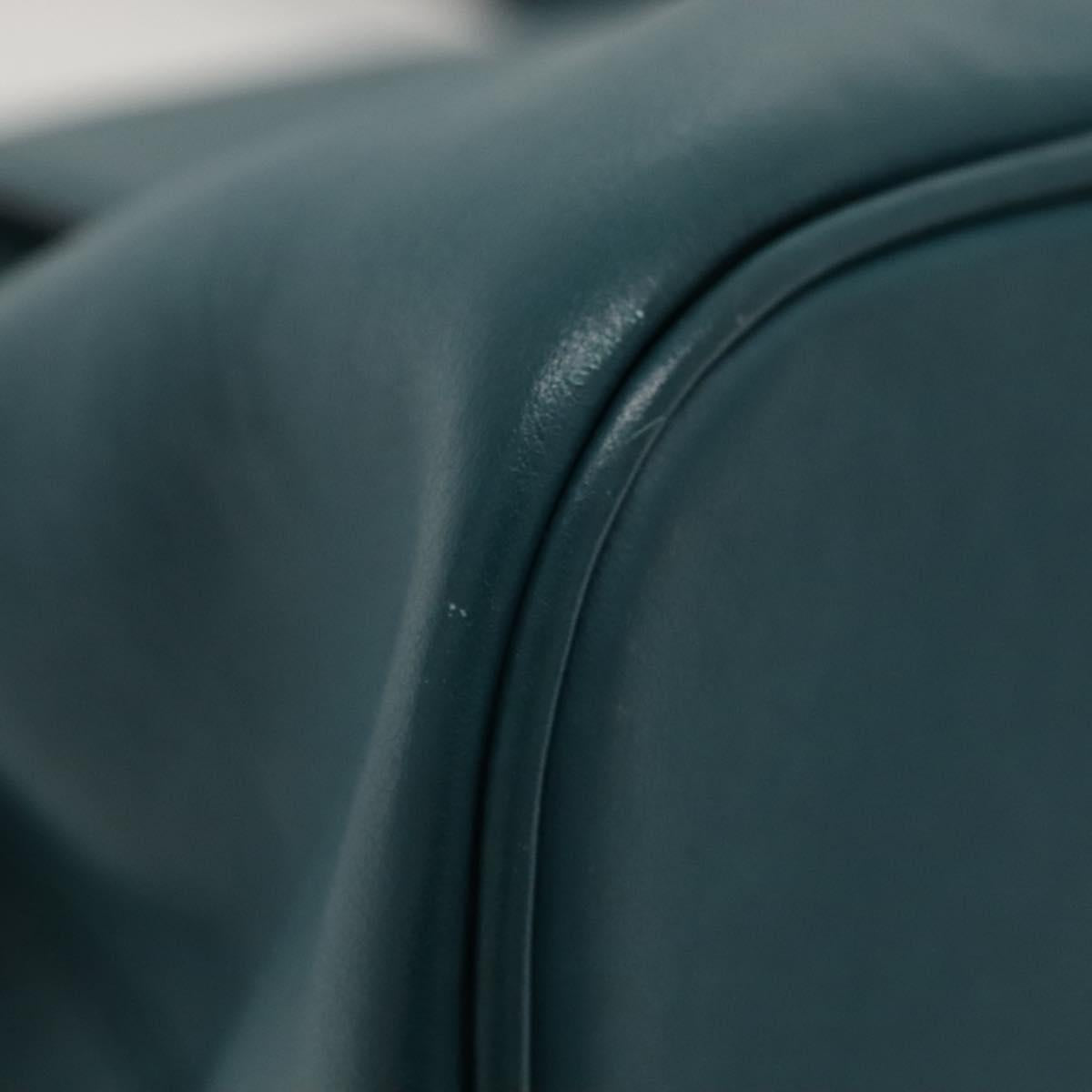 BVLGARI Hand Bag Leather 2way Turquoise Blue Gold Auth BD1376