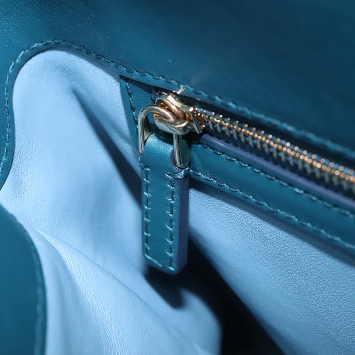 BVLGARI Hand Bag Leather 2way Turquoise Blue Gold Auth BD1376