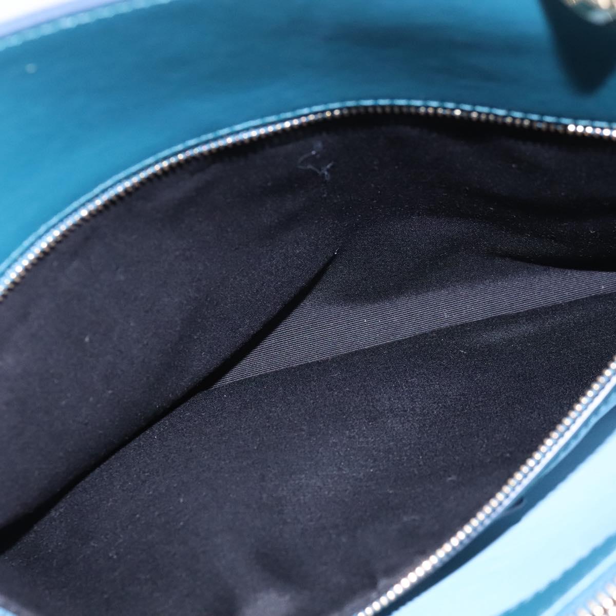 BVLGARI Hand Bag Leather 2way Turquoise Blue Gold Auth BD1376