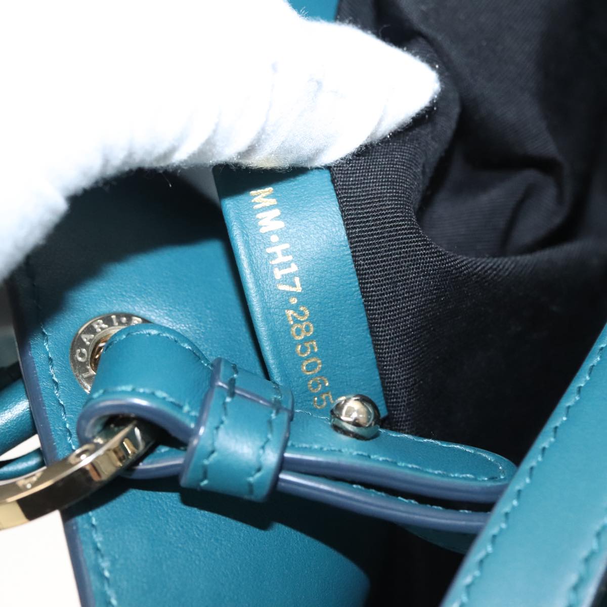 BVLGARI Hand Bag Leather 2way Turquoise Blue Gold Auth BD1376