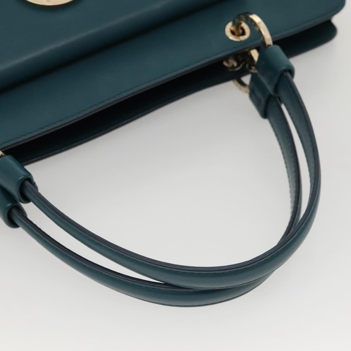 BVLGARI Hand Bag Leather 2way Turquoise Blue Gold Auth BD1376