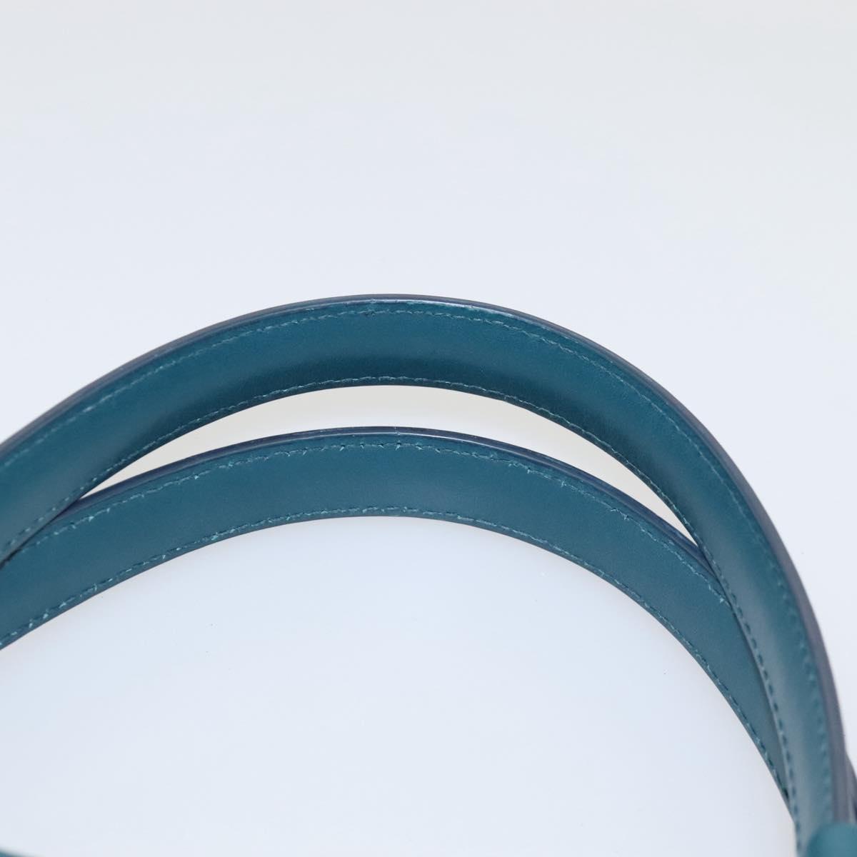 BVLGARI Hand Bag Leather 2way Turquoise Blue Gold Auth BD1376