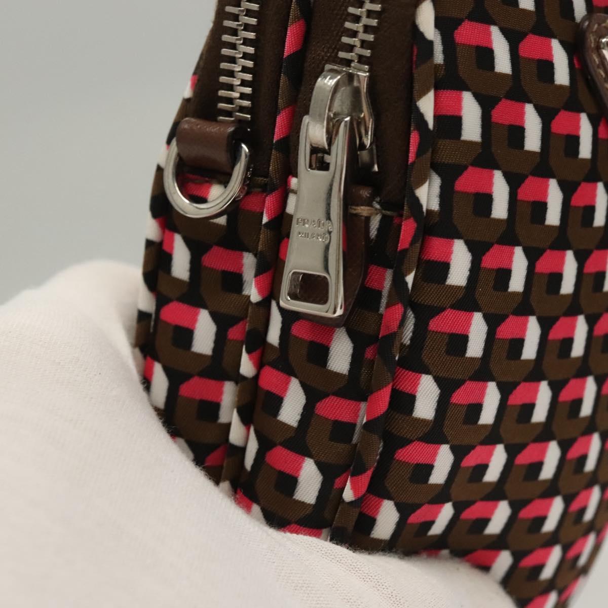 PRADA Shoulder Bag Nylon Leather Brown Pink Silver Auth BD1378V