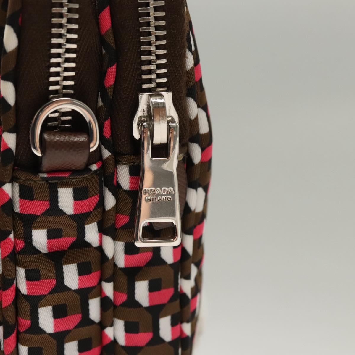 PRADA Shoulder Bag Nylon Leather Brown Pink Silver Auth BD1378V