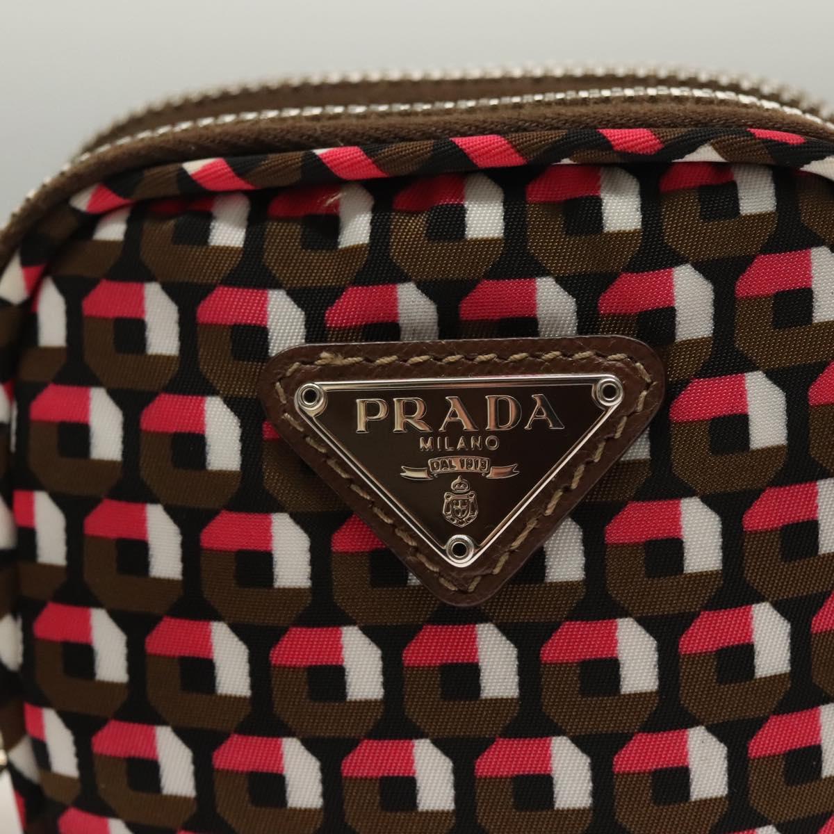 PRADA Shoulder Bag Nylon Leather Brown Pink Silver Auth BD1378V