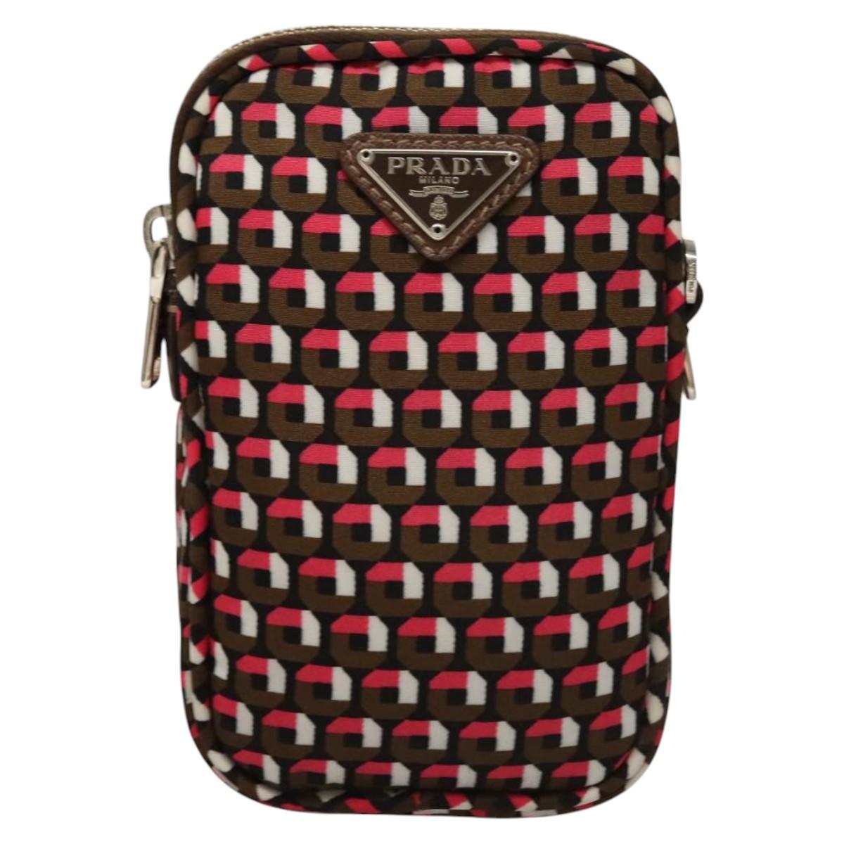 PRADA Shoulder Bag Nylon Leather Brown Pink Silver Auth BD1378V
