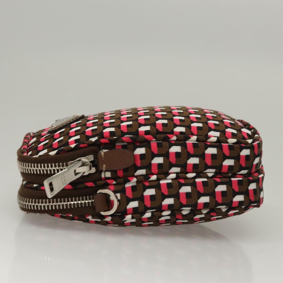 PRADA Shoulder Bag Nylon Leather Brown Pink Silver Auth BD1378V