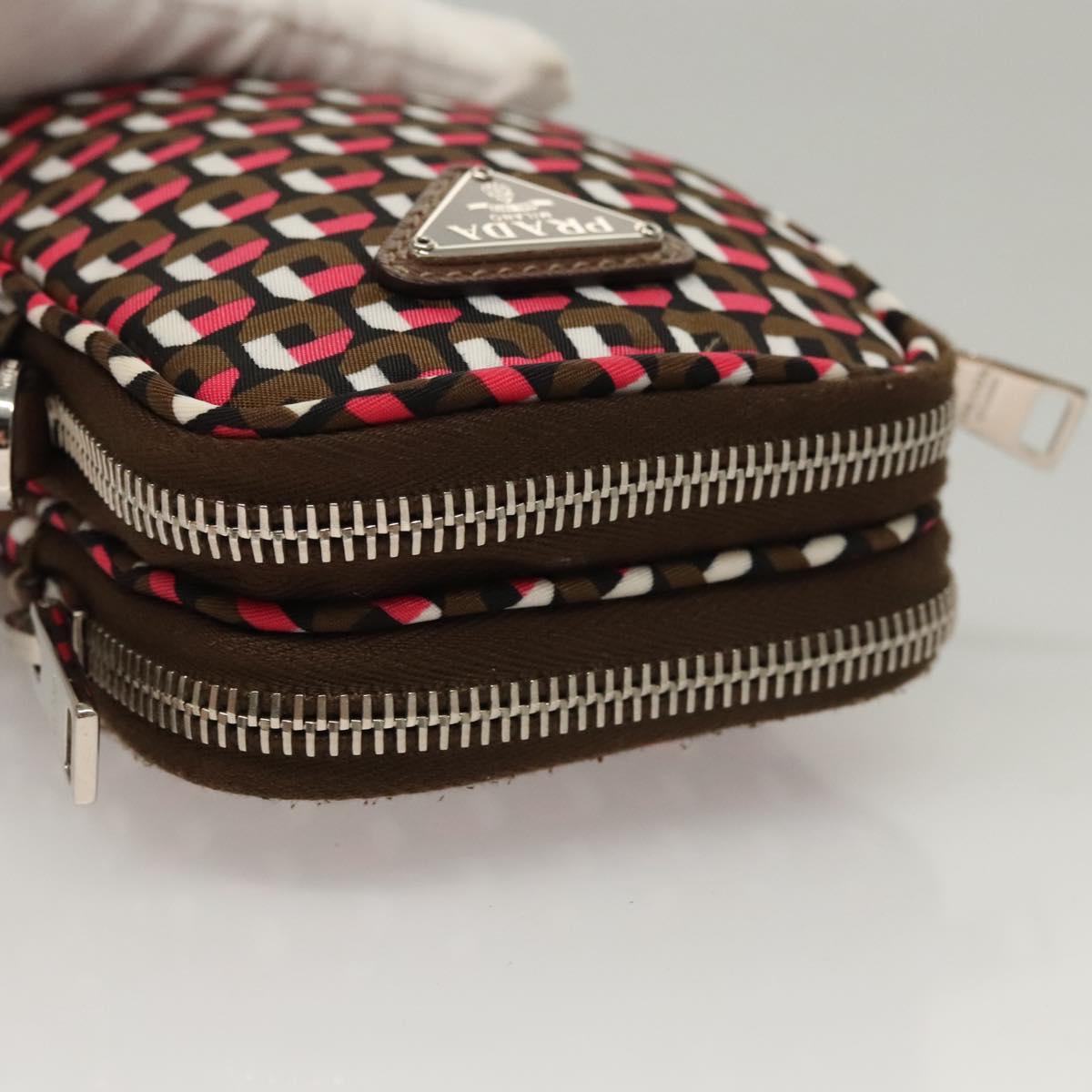 PRADA Shoulder Bag Nylon Leather Brown Pink Silver Auth BD1378V