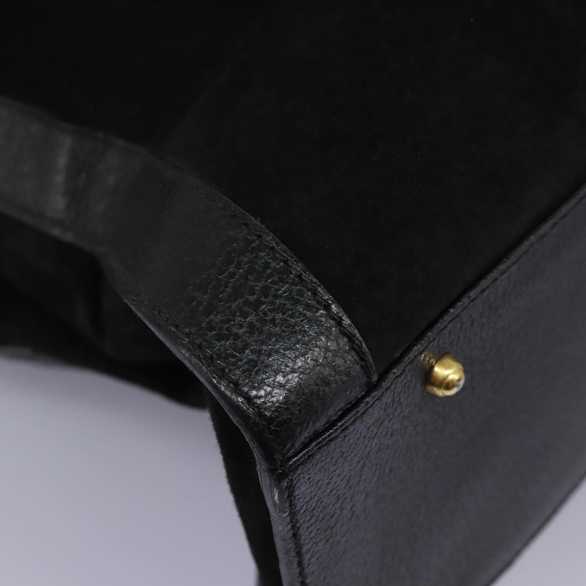GUCCI Bamboo Hand Bag Suede Leather Black Gold 002 1186 0259 Auth BD1389