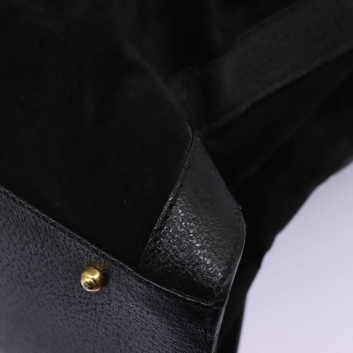 GUCCI Bamboo Hand Bag Suede Leather Black Gold 002 1186 0259 Auth BD1389
