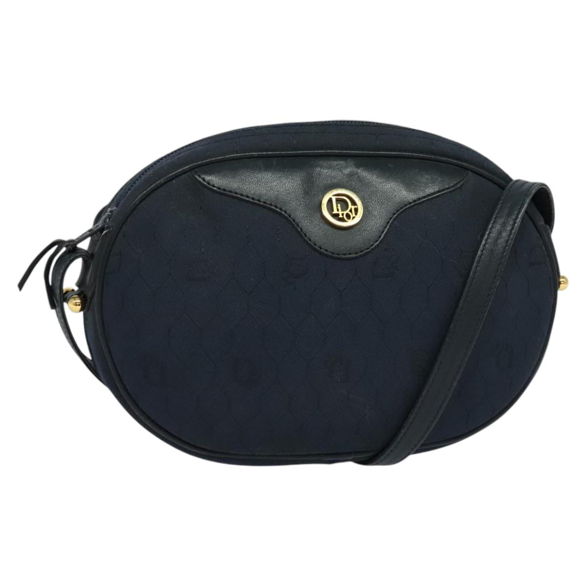 Christian Dior Honeycomb Canvas Shoulder Bag Gold Navy Auth BD1407