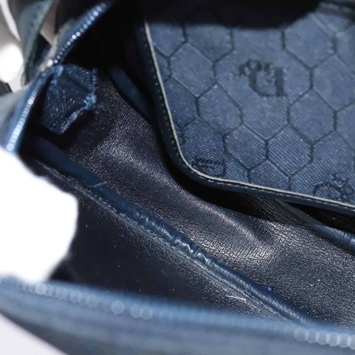 Christian Dior Honeycomb Canvas Shoulder Bag Gold Navy Auth BD1407