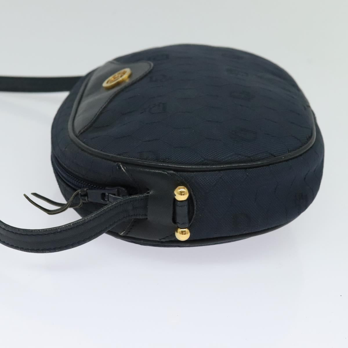 Christian Dior Honeycomb Canvas Shoulder Bag Gold Navy Auth BD1407