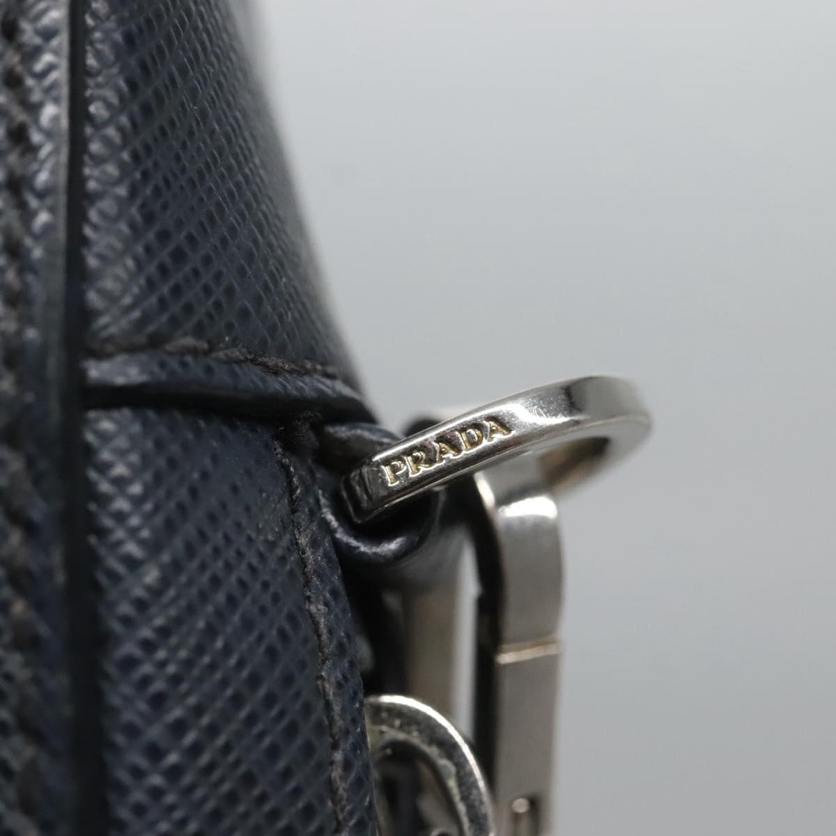 PRADA Clutch Bag Safiano leather Navy Silver Auth BD1408