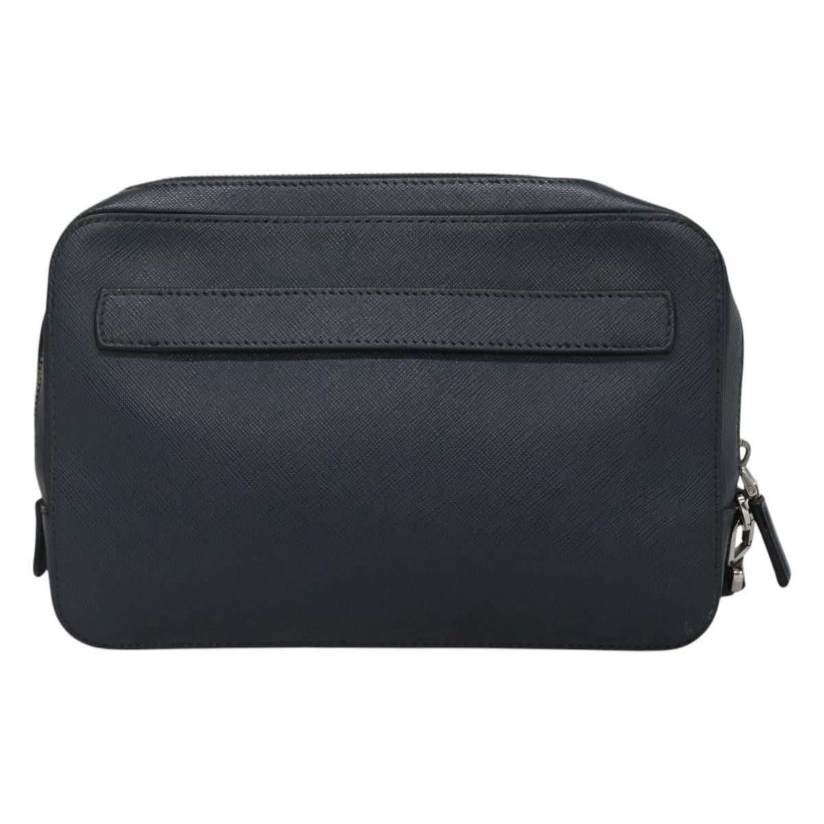 PRADA Clutch Bag Safiano leather Navy Silver Auth BD1408