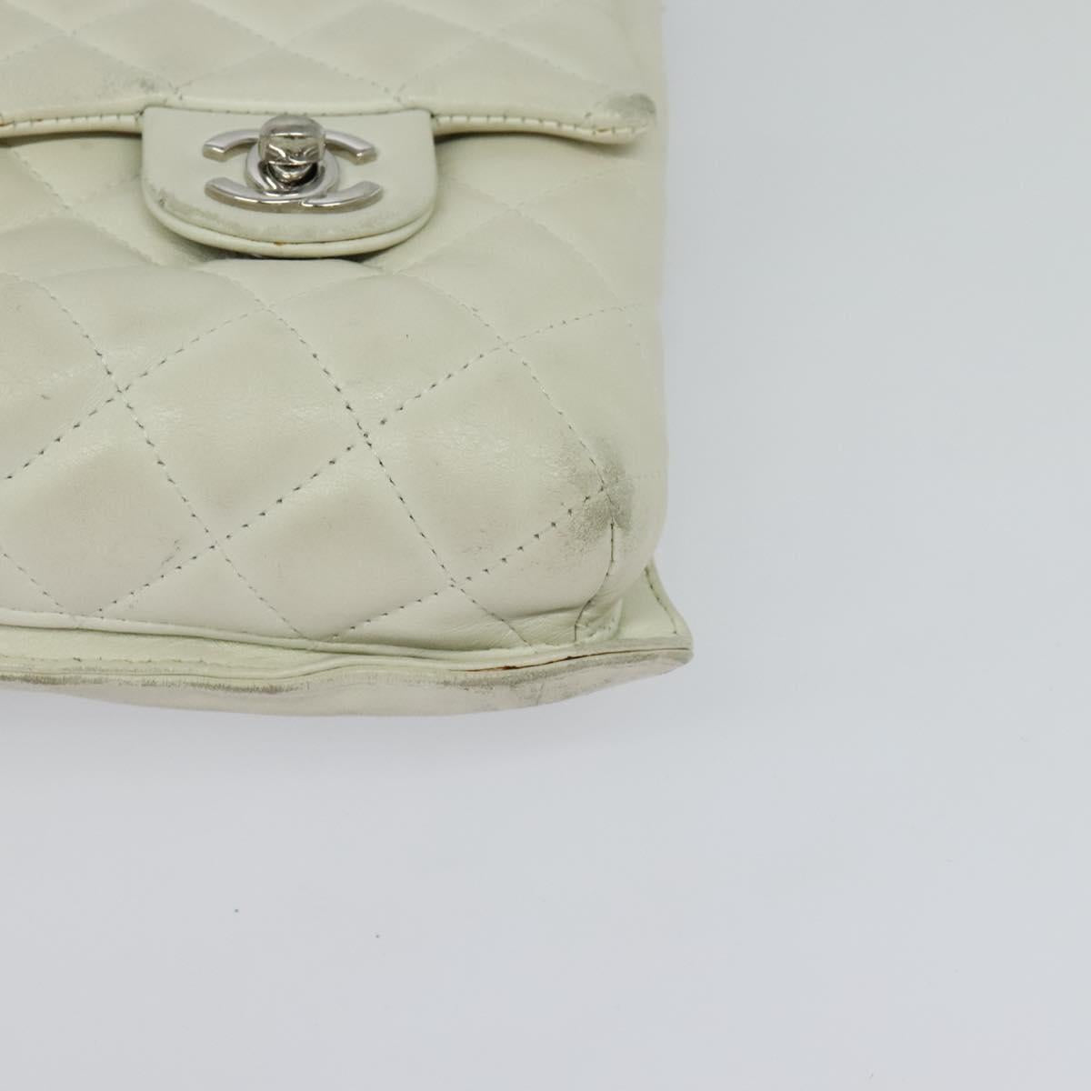 CHANEL Shoulder Bag Lamb Skin White CC Auth BD1411