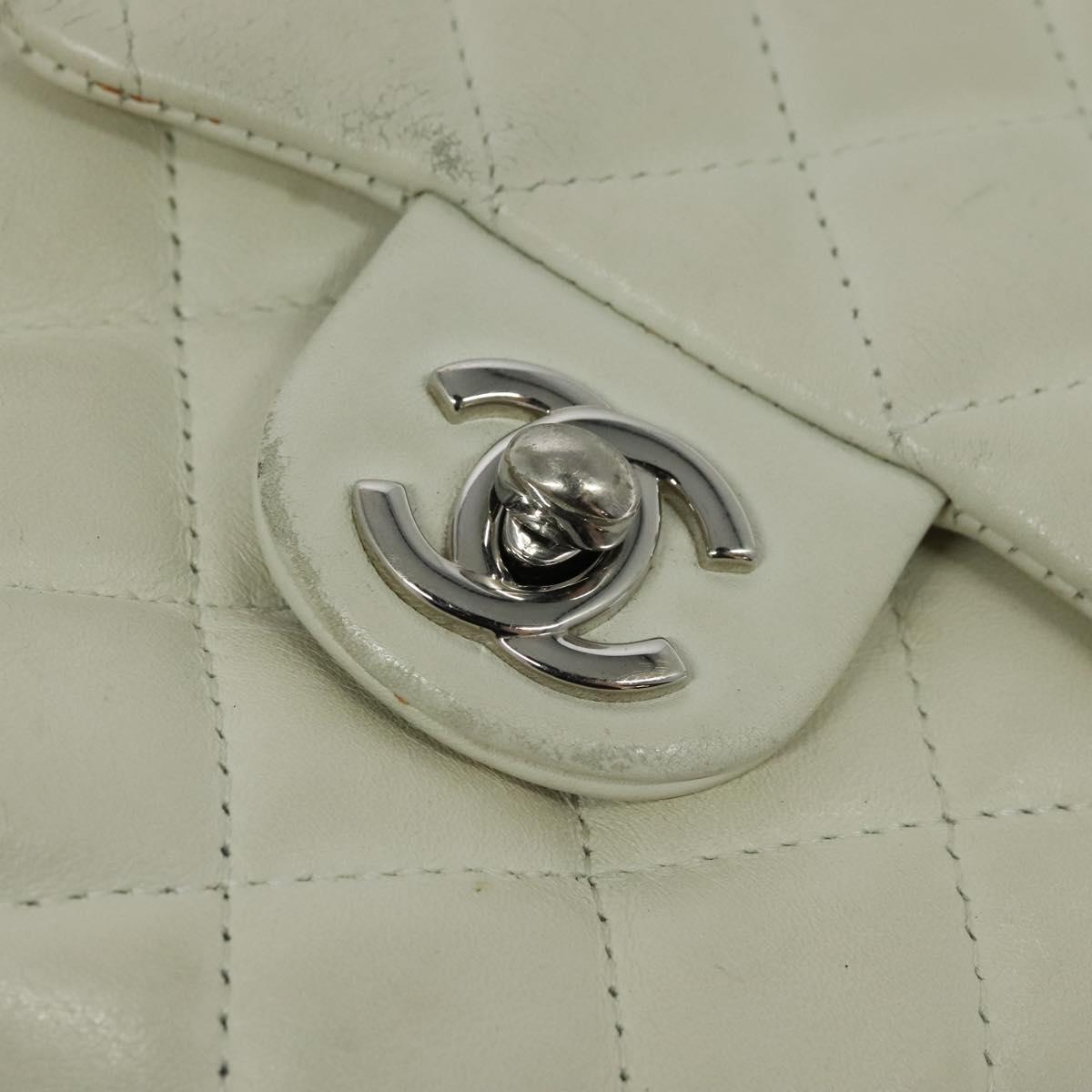CHANEL Shoulder Bag Lamb Skin White CC Auth BD1411